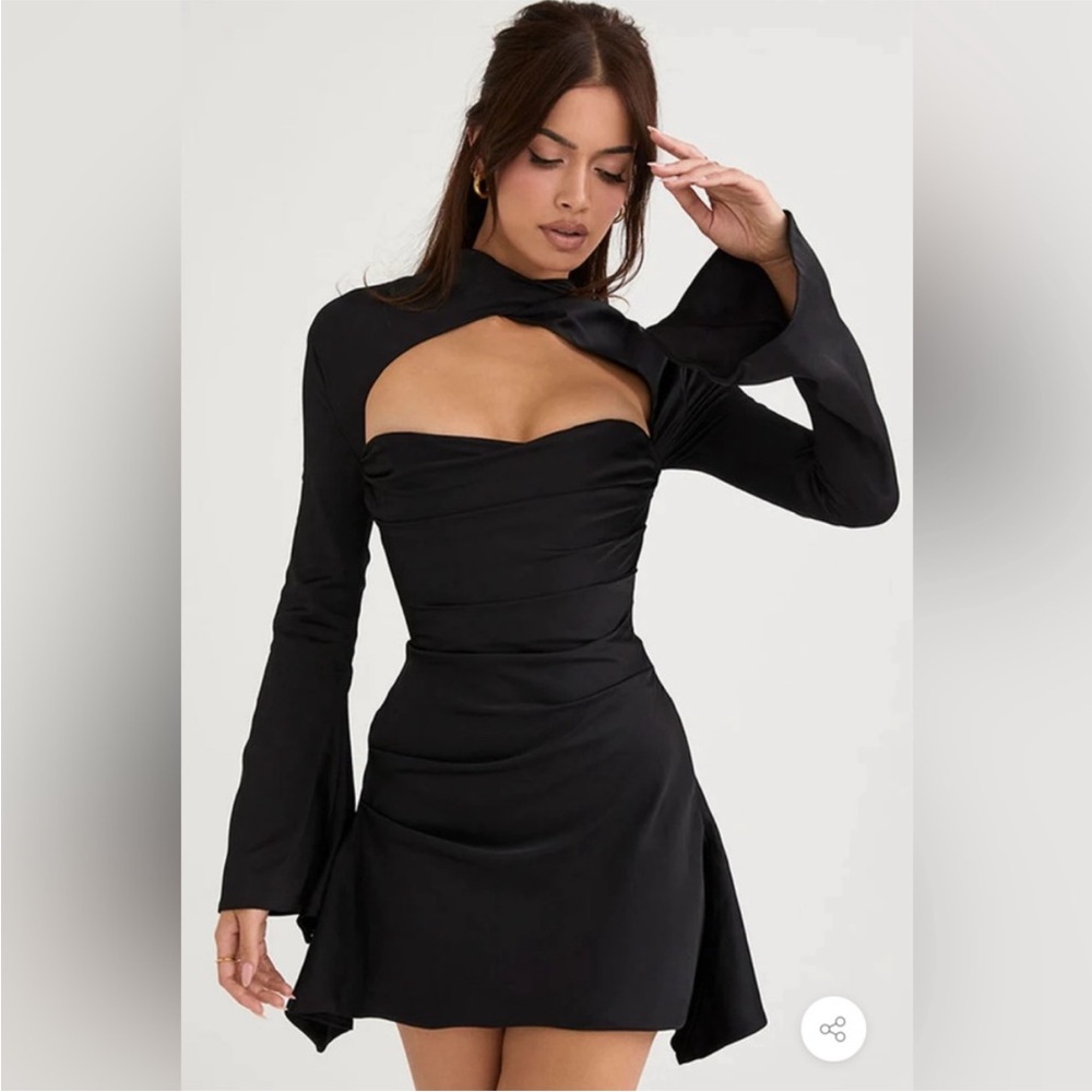 NWT House of CB Toira Black Long-Sleeve Corseted Dress